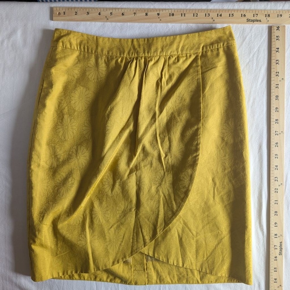 Edme & Esyllte Tulip Skirt Yellow Floral Jacquard Wrap Look Sz 6 Anthro Office